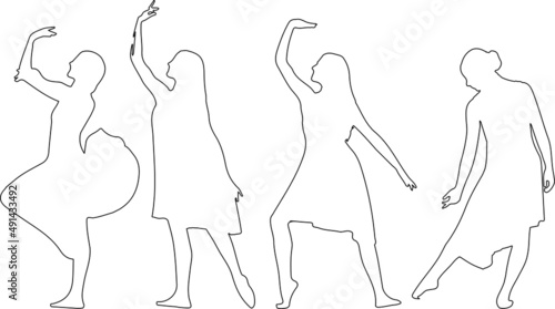 Vector silhouette of ladies, front, back, lateral, view perfect to include in your architecture projects, renders, sketches or plans.