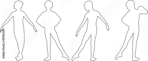 Vector silhouette of ladies, front, back, lateral, view perfect to include in your architecture projects, renders, sketches or plans.