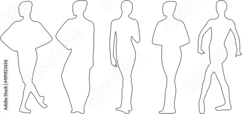 Vector silhouette of ladies, front, back, lateral, view perfect to include in your architecture projects, renders, sketches or plans.