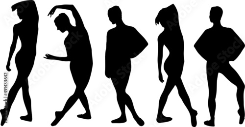 Vector silhouette of ladies, front, back, lateral, view perfect to include in your architecture projects, renders, sketches or plans.