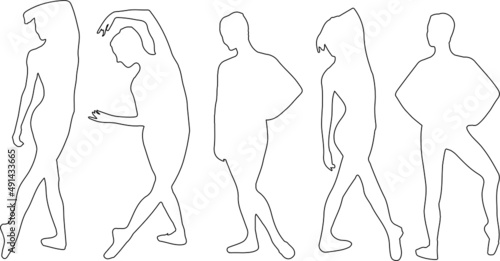 Vector silhouette of ladies, front, back, lateral, view perfect to include in your architecture projects, renders, sketches or plans.