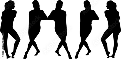 Vector silhouette of ladies, front, back, lateral, view perfect to include in your architecture projects, renders, sketches or plans.