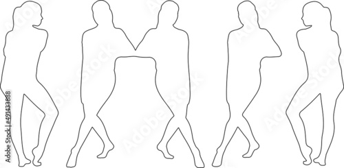 Vector silhouette of ladies, front, back, lateral, view perfect to include in your architecture projects, renders, sketches or plans.
