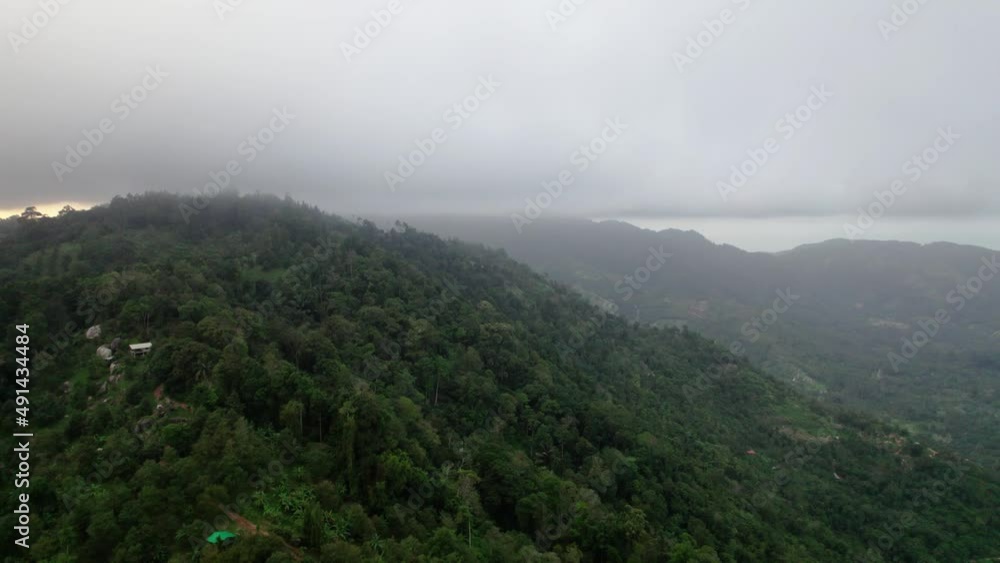 Aerial view over rainforest in Thailand during a very cloudy day, flying into a cloud Aerial view over rainforest in Thailand during a very cloudy day, flying into a cloud