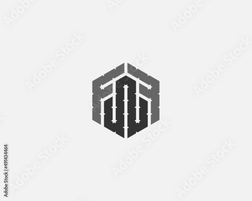 hexagonal geometric letter F W F vector logo design illustration
