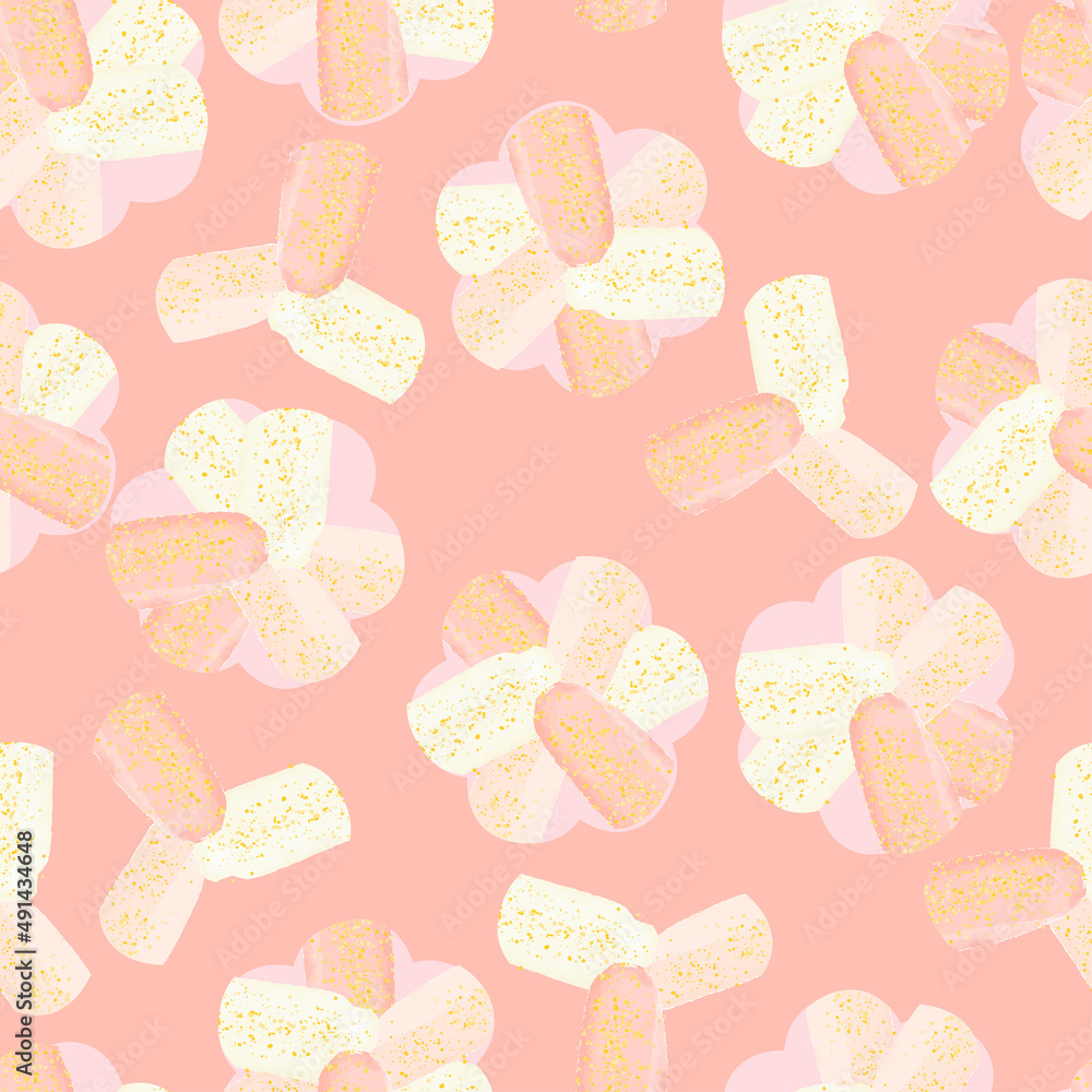 seamless shiny flower on pink background , cute greeting card or fabric
