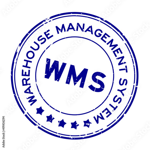 Grunge blue WMS warehouse management system word round rubber seal stamp on white background