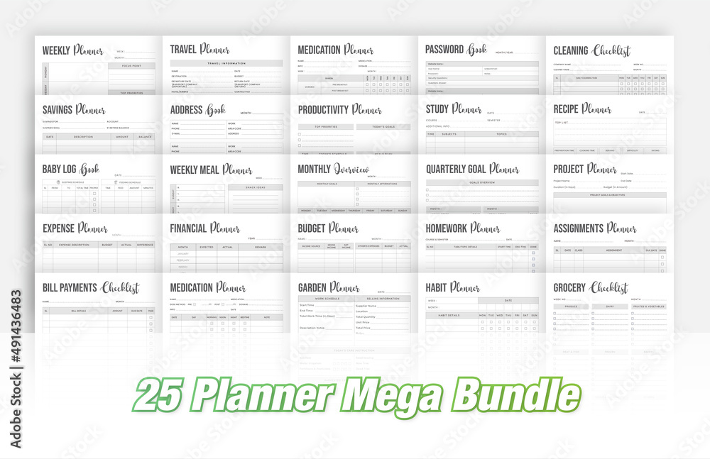 Printable Life & Business Planner Set. Minimalist planner pages templates, New Planners bundle template. Life & Business Planner Bundle. Planner Mega Bundle.