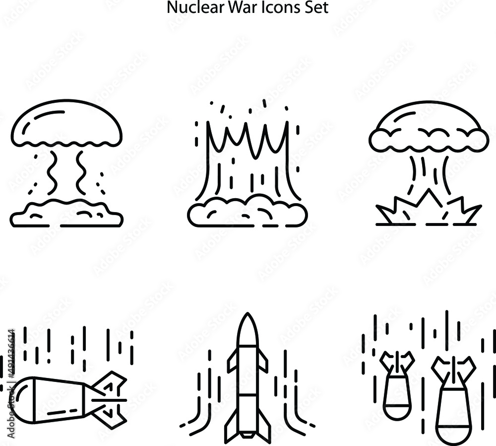 White line Nuclear explosion icons isolated on black background. Atomic bomb. Symbol of nuclear war, end of world. 