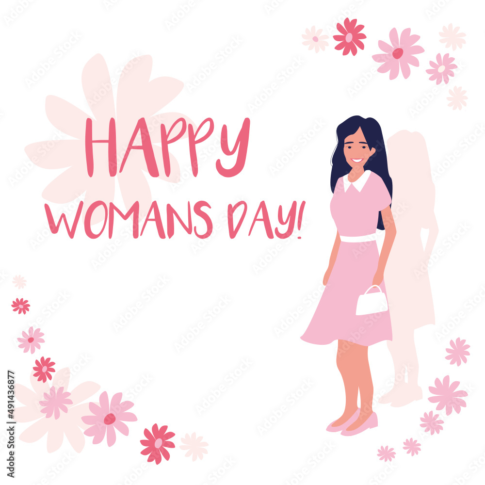 Women's History Month. International women's day poster. Postcard on March 8. Woman sign. Elegant greeting card design with illustration of beautiful young girl with long hair. Flat style.
Women's History Month. International women's day poster. Postcard on March 8. Woman sign. Elegant greeting card design with illustration of beautiful young girl with long hair. Flat style.
