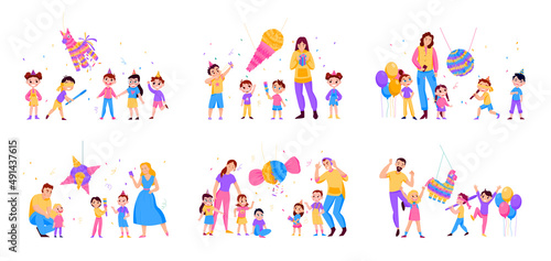 Mexican Pinatas Color Icon Set