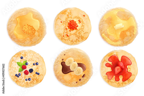 Maslenitsa Pancakes With Toppings Realistic Set © Macrovector