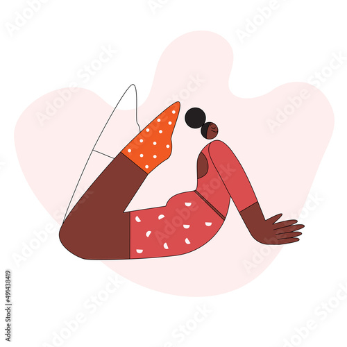 Woman is doing stretch exercise.