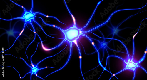 Vector illustration of Interconnected neurons with electrical pulses. Abstract neuron cells with link knots. photo