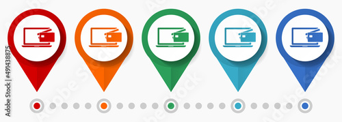 Online payment, credit card concept vector icon set, flat design business pointers, infographic template easy to edit