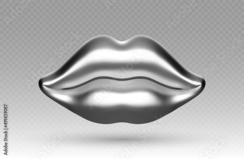 Vector silver metal lips isolated on transparent background