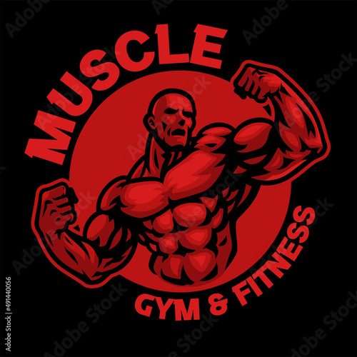 Bodybuilder Mascot Athlete Posing Logo