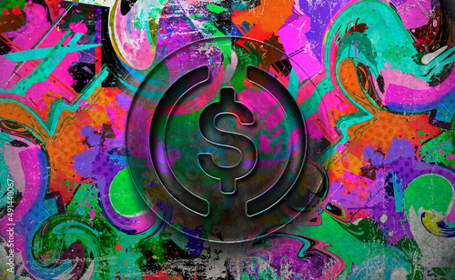 3D rendering cryptocurrency usd on colorful background, cryptocurrency concept 3D illustration