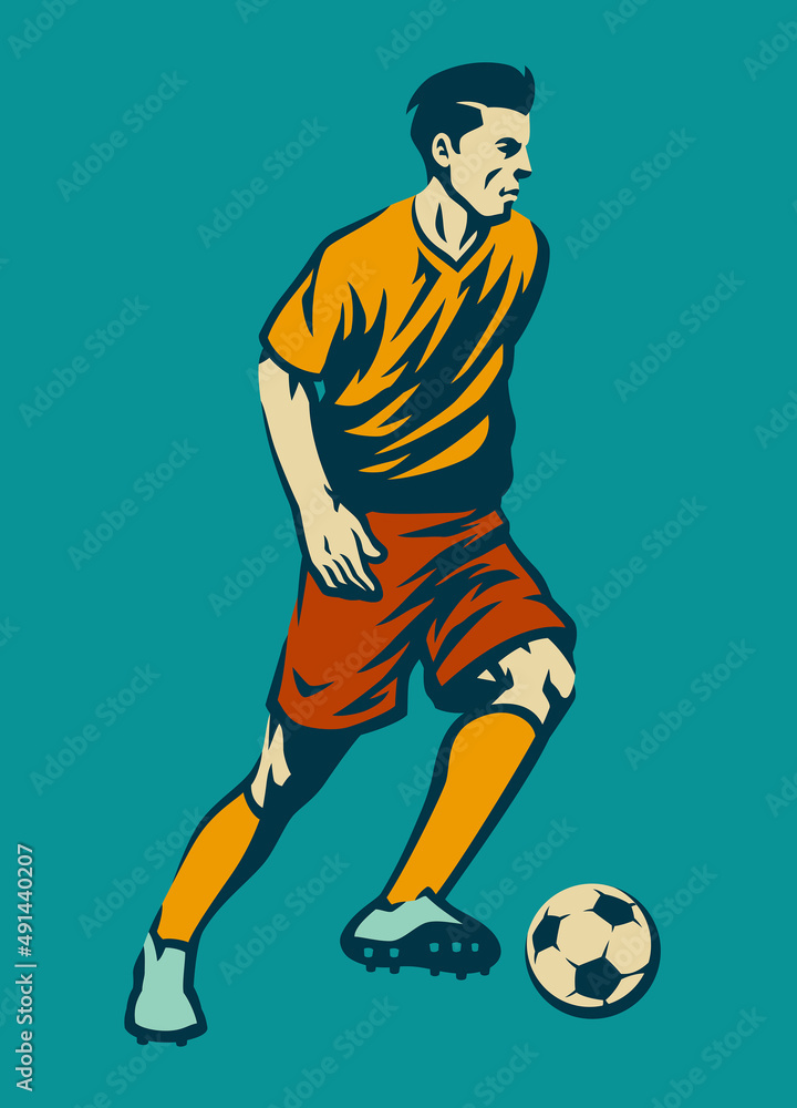 Footballer in Hand drawing design dribbling the ball