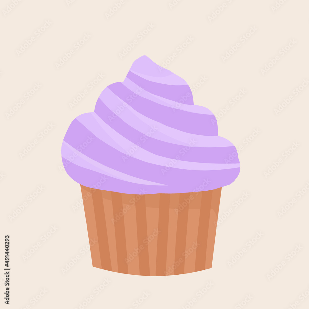 Cute pink birthday cupcake with icing for a greeting card. Cute pink birthday cupcake with icing for a greeting card.