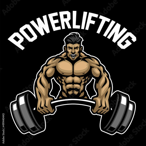 Powerlifting Logo with Muscle Man Hold the Barbell