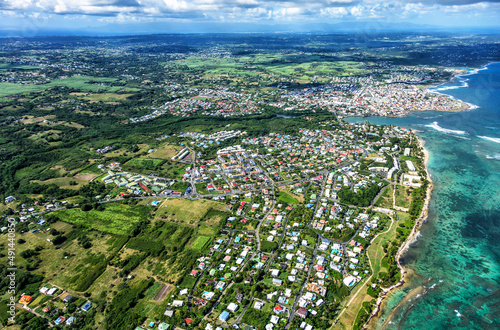 Aerial view of the town Le Moule, East coast, Grande-Terre, Guadeloupe, Lesser Antilles, Caribbean.