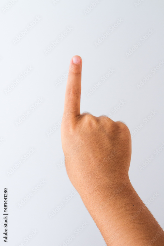 child waving forward on a white background.