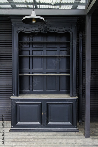 Vintage classic  black sideboard with open hutch in farmhouse style