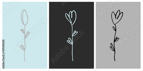 Decor printable art. Set of hand drawn flowers vector illustrations on abstract backgrounds for home interior design. Contemporary art for prints, posters, cards, textile