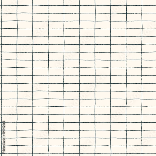 Seamless checkered repeating pattern with hand drawn grid. White plaid background for wrapping paper, surface design and other design projects