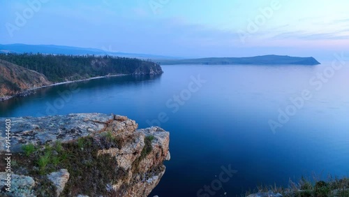 Russia, Lake Baikal, Olkhon Island, the Small Sea Bay. Cape Ulan-Khushun. View from Cape Nyurgan. Transition from sunset to night, TimeLapse photo