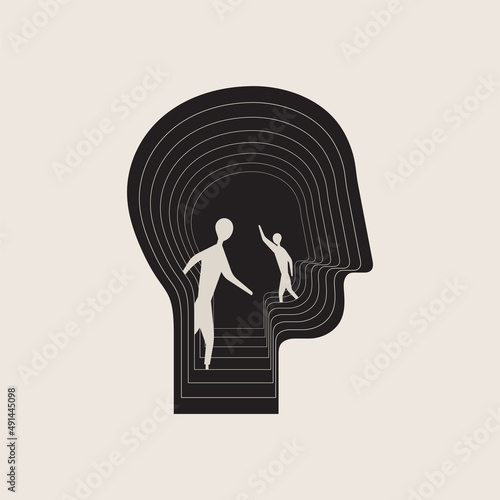 Inner voices, state of mind. Abstract human head, self talk. Psychological concept. Vector illustration, EPS 10