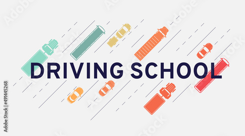 Driving school design element. Top view of traffic on the road. Vector illustration, EPS 10