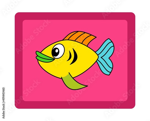 A cute and funny coloured fish swimming in its environment on a pink background