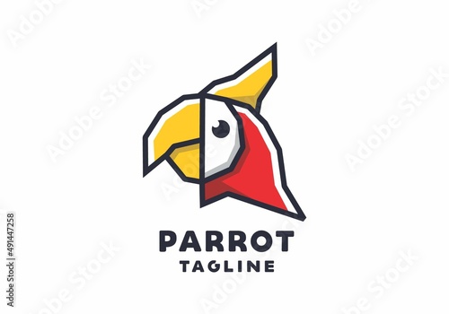 Stiff art style of red parrot head