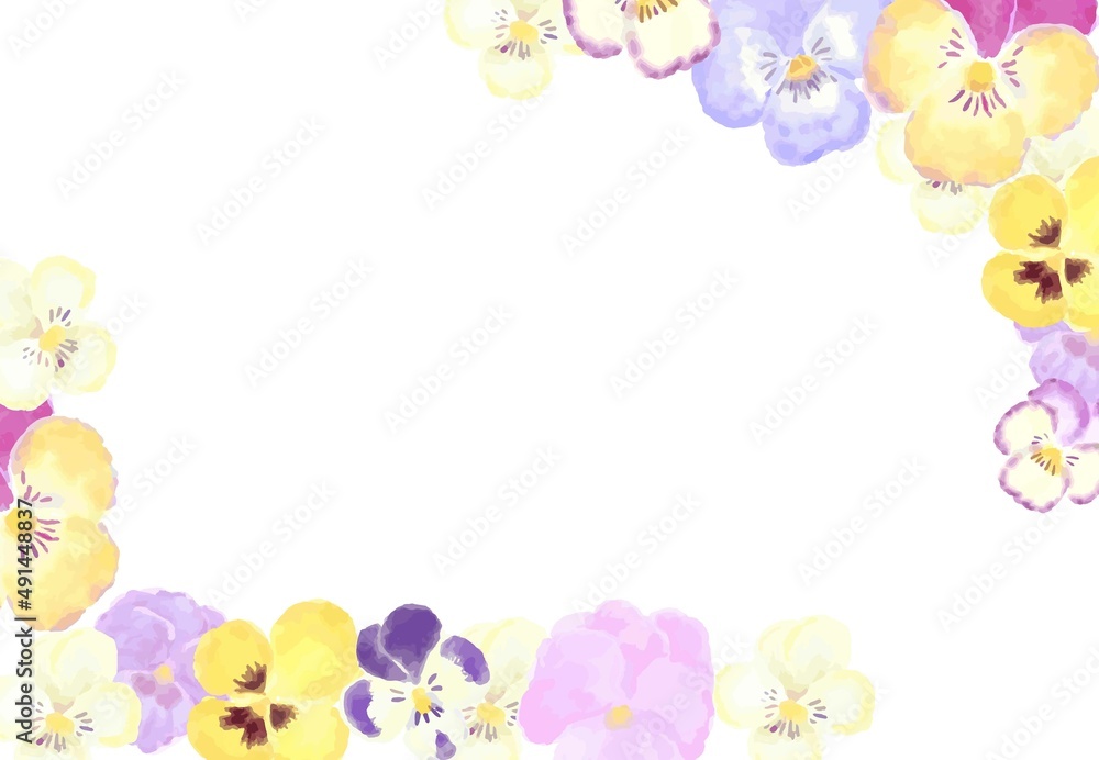 水彩パンジーのフレーム　角2