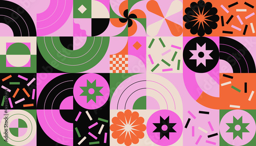 Modernism Aesthetics Inspired Vector Graphic Pattern Made With Abstract Geometric Shapes