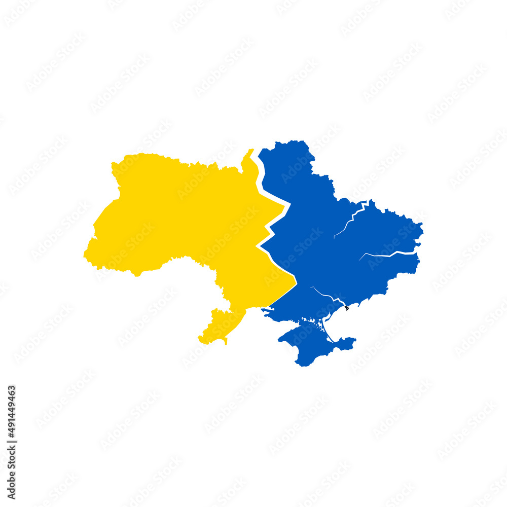 Crack on the map of Ukraine - decline, ruin, collapse, failure, disintegration and decimposition of Ukrainian country and state. Stock vector illustration isolated on white background. Crack on the map of Ukraine - decline, ruin, collapse, failure, disintegration and decimposition of Ukrainian country and state. Stock vector illustration isolated on white background.