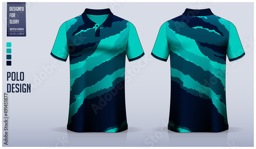 Polo shirt mockup template design for soccer jersey, football kit, golf, tennis, or sport uniform. Fabric pattern design.