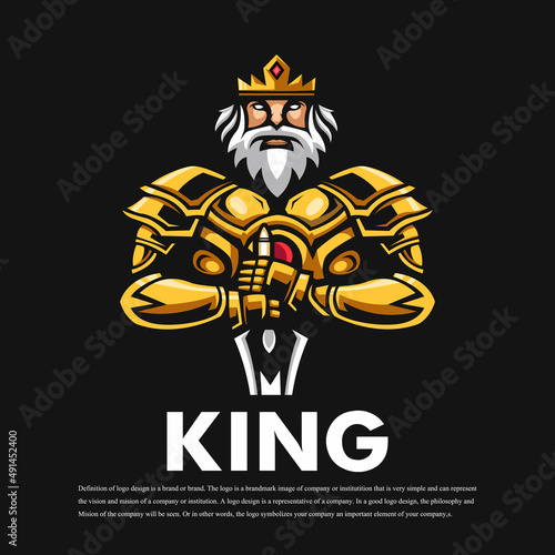 King mascot logo design vector with modern illustration concept style for badge, emblem and t shirt printing. The king wears a golden suit holding a sword