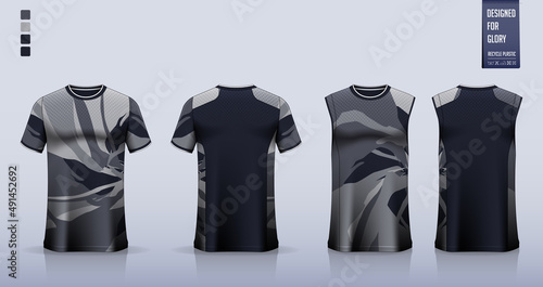 T-shirt sport, Soccer jersey, football kit, basketball uniform, tank top, and running singlet mockup. Fabric pattern design. Vector.