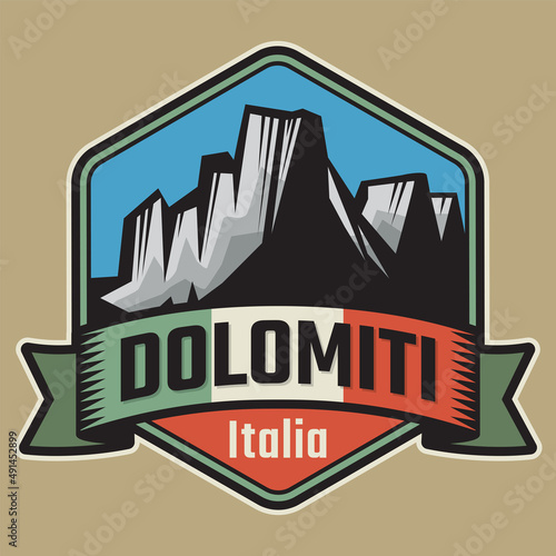 Emblem with the name of Dolomites Mountains, Dolomiti