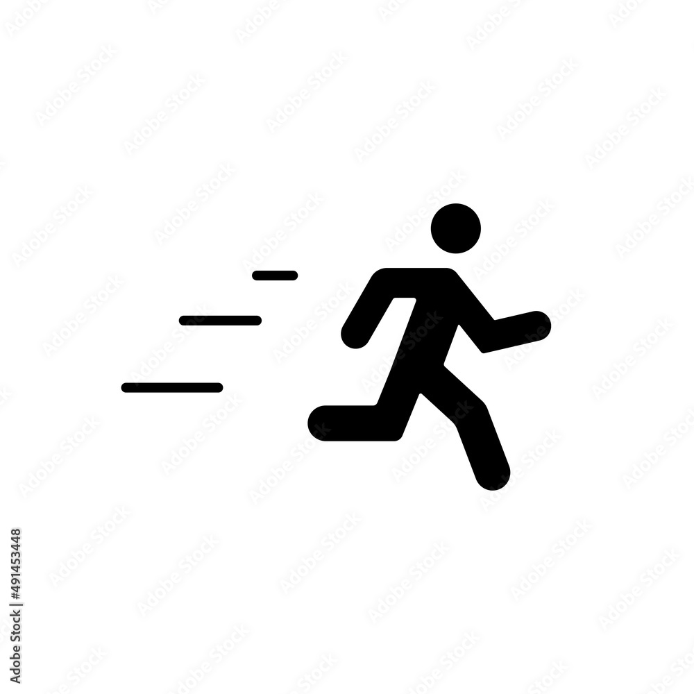 Running man solid black line icon. Exit symbol. Movement, sport concept. Trendy flat symbol, sign isolated on white used for: illustration, logo, app, design, web, dev, ui, ux, gui. Vector EPS 10