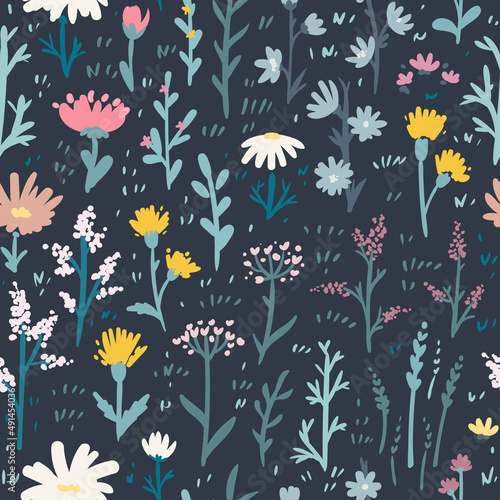 Floral seamless pattern with abstract flowers
