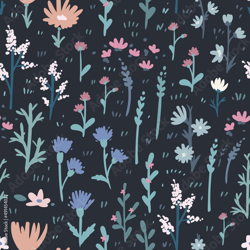 Floral seamless pattern with abstract flowers 