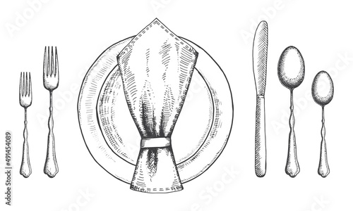Cutlery set. Table setting vector