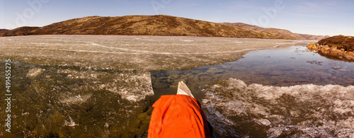 Arctic Circle Trail lake and mountain landscapes between Kangerlussuaq and Siimiut in Greenland. photo