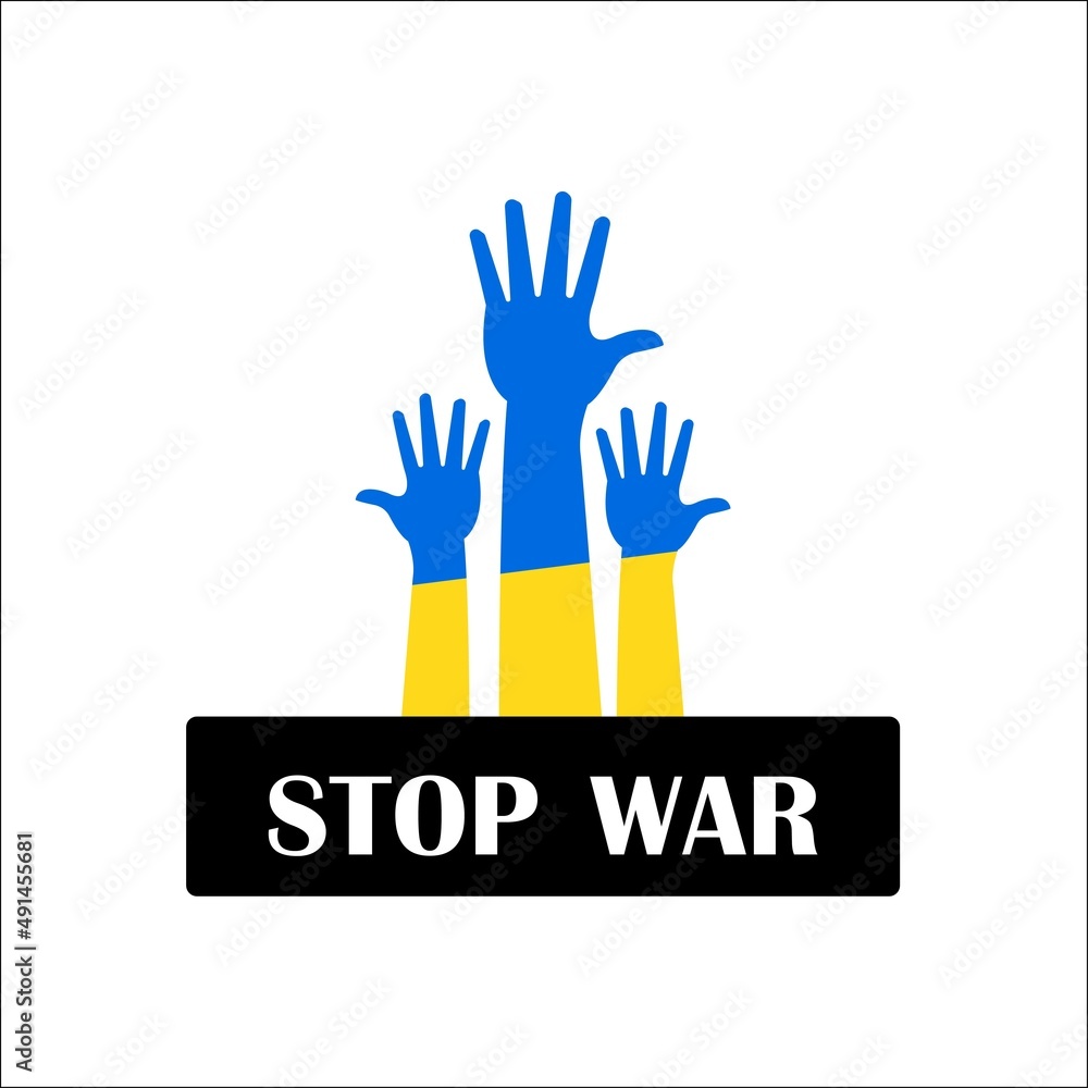Fototapeta premium Stop the war in Ukraine inscription with Patriotic Ukraine flag