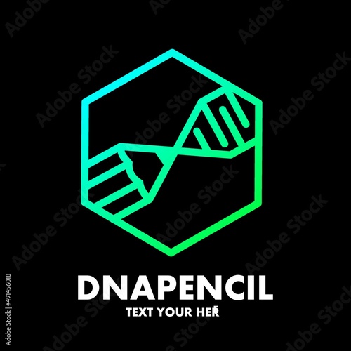 DNA pencil vector logo template. This design use chromosome symbol. Suitable for medical or education.