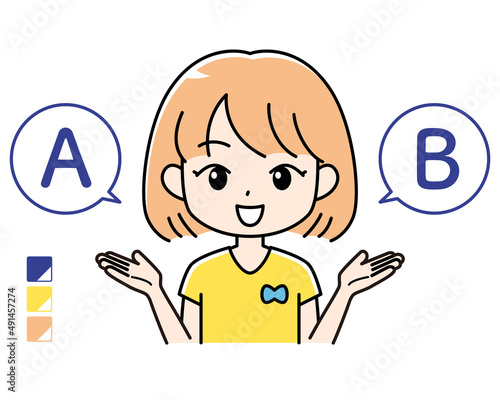 笑顔で比較・選択する女性